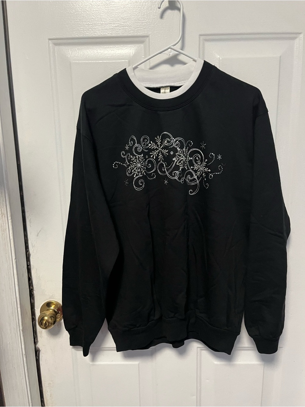 Decorated originals  Black Crewneck Sweater with Silver Scroll Motif NWT size L